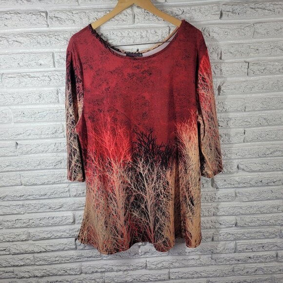 Azalea Firmiana Womens Dress 3X Plus Mini Burgundy Pink Trees Poly Blend A2XE - Picture 1 of 11